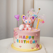 女明星粉色狐狸女孩儿童生日蛋糕装饰卡通摆件川沙妲己小公主装扮