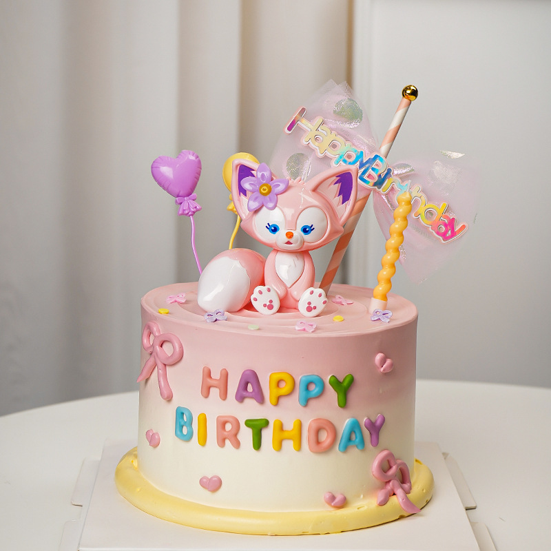 女明星粉色狐狸女孩儿童生日蛋糕装饰卡通摆件川沙妲己小公主装扮