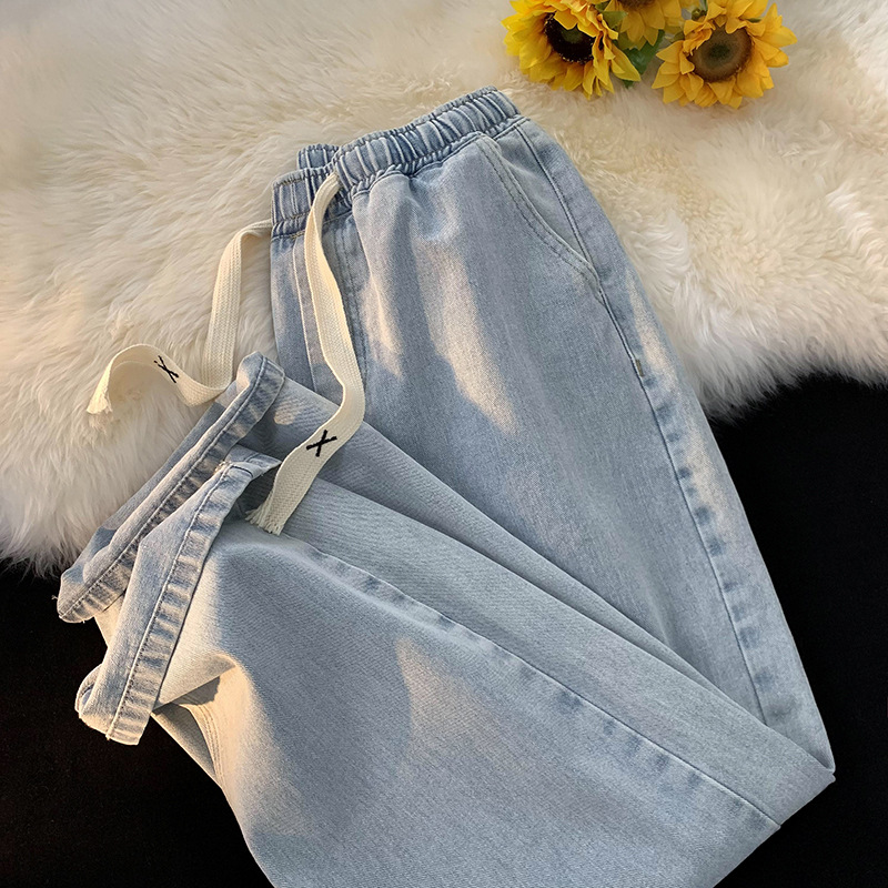 Pantalones vaqueros de los hombres lavados pantalones de mezclilla retro Pantalones rectos con cordón de otoño de los hombres pantalones casuales de talla grande