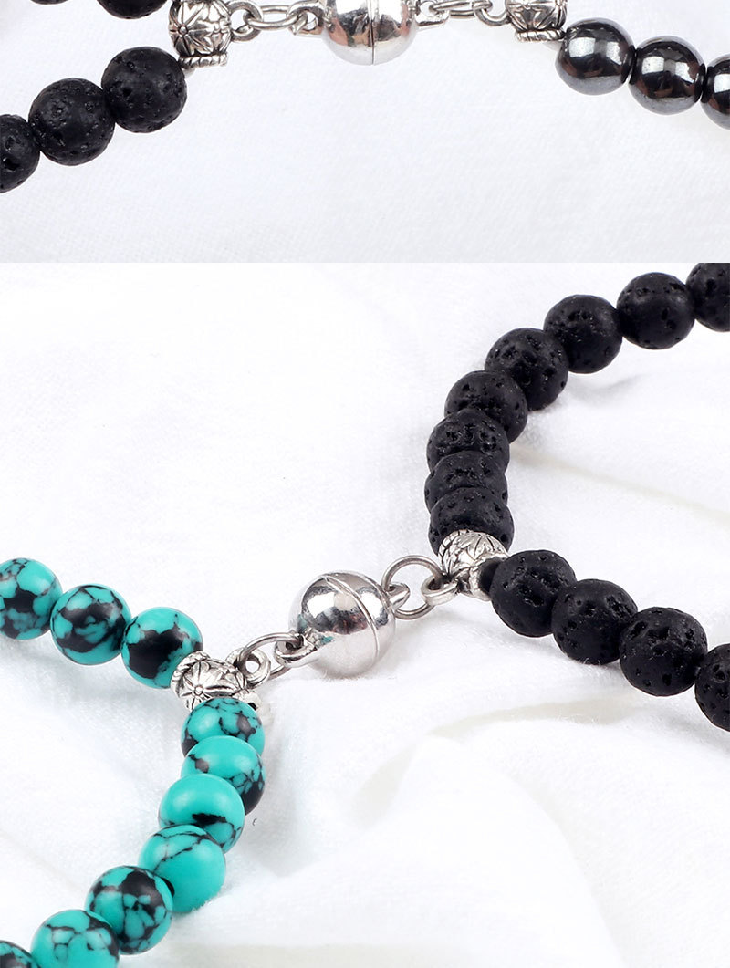 Heart beating couple bestie bracelets Creative niche design A pair of magnet bracelets attracting each other_voghion.com