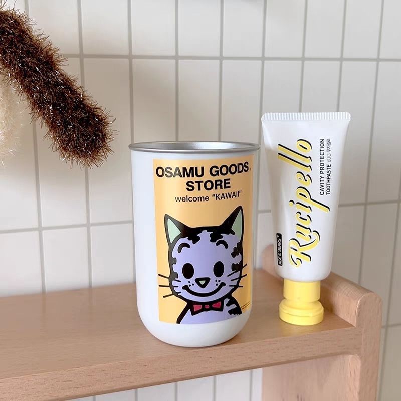 노란 고양이 구강청결제 컵 + 칫솔 2개 - 표준