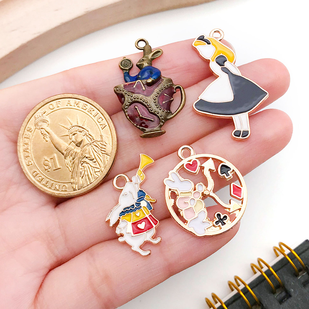 diy jewelry accessories, oil-dripping alloy small pendant, Alice series anime round piece bracelet necklace pendant pic 11
