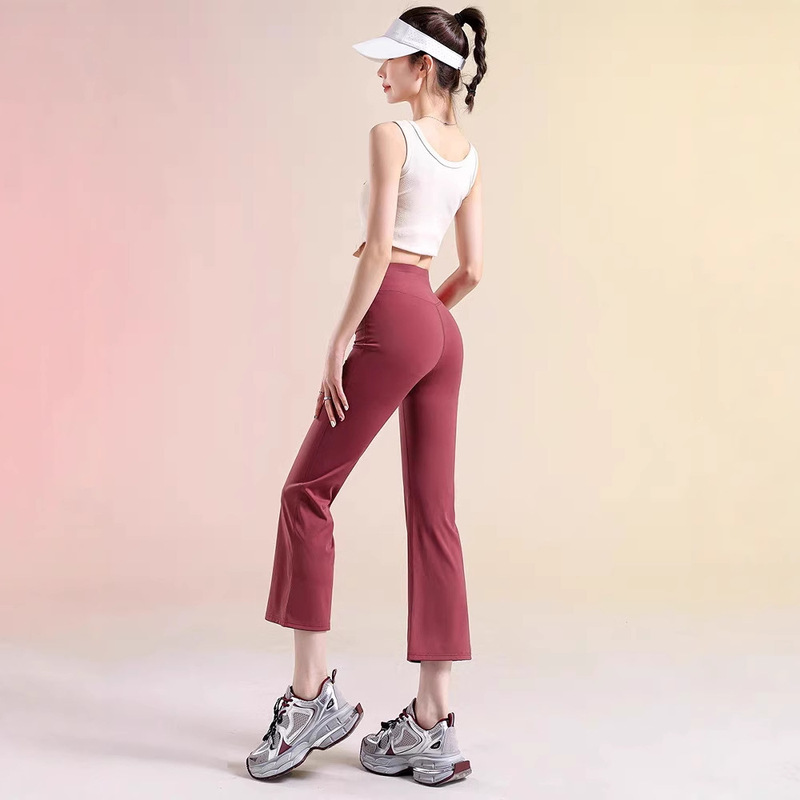 Ice Silk Flared Cigarette Pants for Women, Thin Style, 2026 New Popular Model, Petite High-Waisted Cropped Yoga Slimming Flared Pants