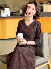 2025夏季时尚浪漫大牌杭州香云纱真丝连衣裙女气质妈妈桑蚕丝裙子