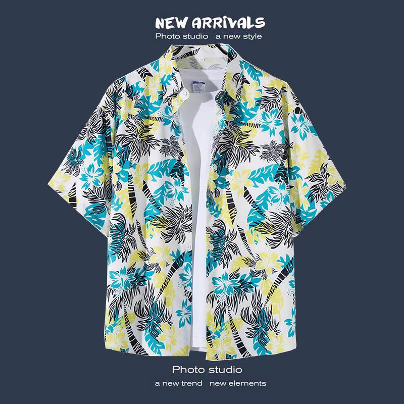 Camisas de manga corta estilo Hong Kong para hombres y mujeres, camisas florales de manga tres cuartos holgadas y delgadas de verano para playa hawaiana