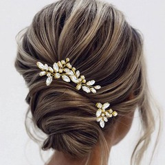 跨境亞馬遜三件套水晶髮簪不規則插針新娘頭飾髮飾婚禮服飾飾品