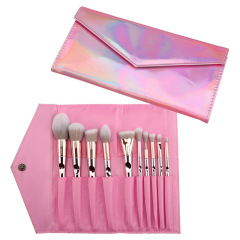 Set of 10 Wet & Wild Makeup Brushes in Pink Laser Bag with Thumb Blush and Eyeshadow Brushes, Cosmetics Tools for Wholesale