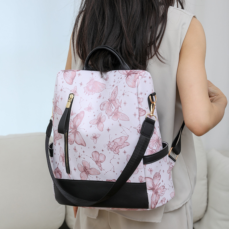 Bolso femenino con estampado de mariposa casual de moda, mochila antirrobo de viaje al aire libre de gran capacidad, mochila ligera simple
