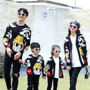 Parent-Child Sweater, Autumn and Winter Round Neck Cardigan, Cartoon Anime, Father and Son Outfit, Mother and Daughter Outfit, Western Style Couple Outfit, Family Outfit
