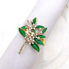 亚马逊金色枙子花树叶餐巾扣绿色餐巾圈餐巾环口布环批发