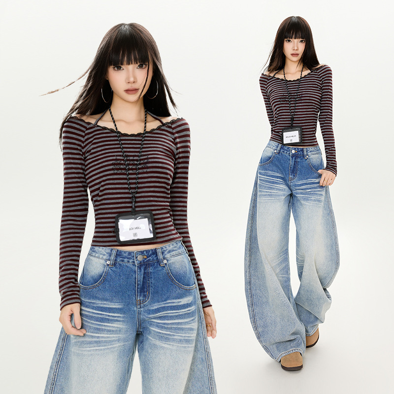 Autumn New 2025 Women's Denim Loose Pants Fashion Design American Style Daily Comfortable Versatile Wide-Leg Pants