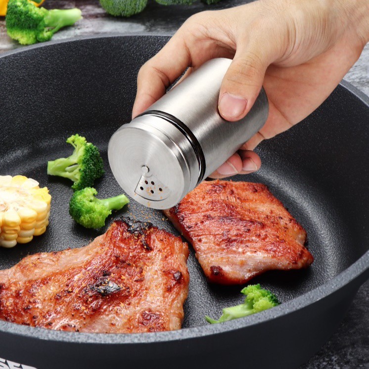 304不锈钢胡椒粉瓶盐罐家用调味罐调料盒套装烧烤玻璃撒粉器细孔