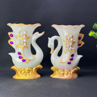 高檔天鵝歐式台面花瓶夜光擺件餐桌新款婚禮客廳擺件裝飾品