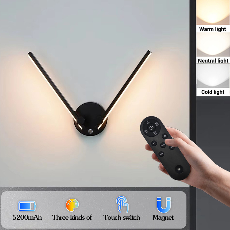 Led Remote Control Wall Lamp Three-Color Stepless Dimming Battery Powered Magnetic Installation Indoor Bedside Bedroom Living Room Lighting