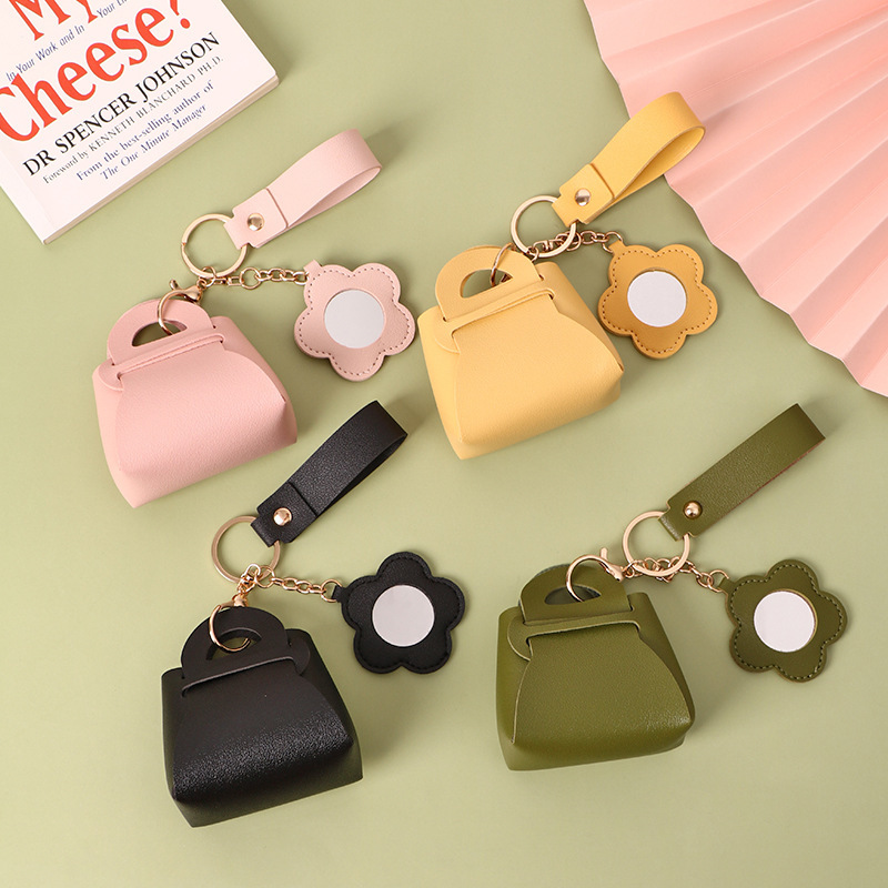 Korean Style Creative PU Bag Keychain Leather Mini Mirror Storage Small Bag Pendant Solid Color Storage Small Wallet Korean Style Creative PU Bag Keychain Leather Mini Mirror Storage Small Bag Pendant Solid Color Storage Small Wallet