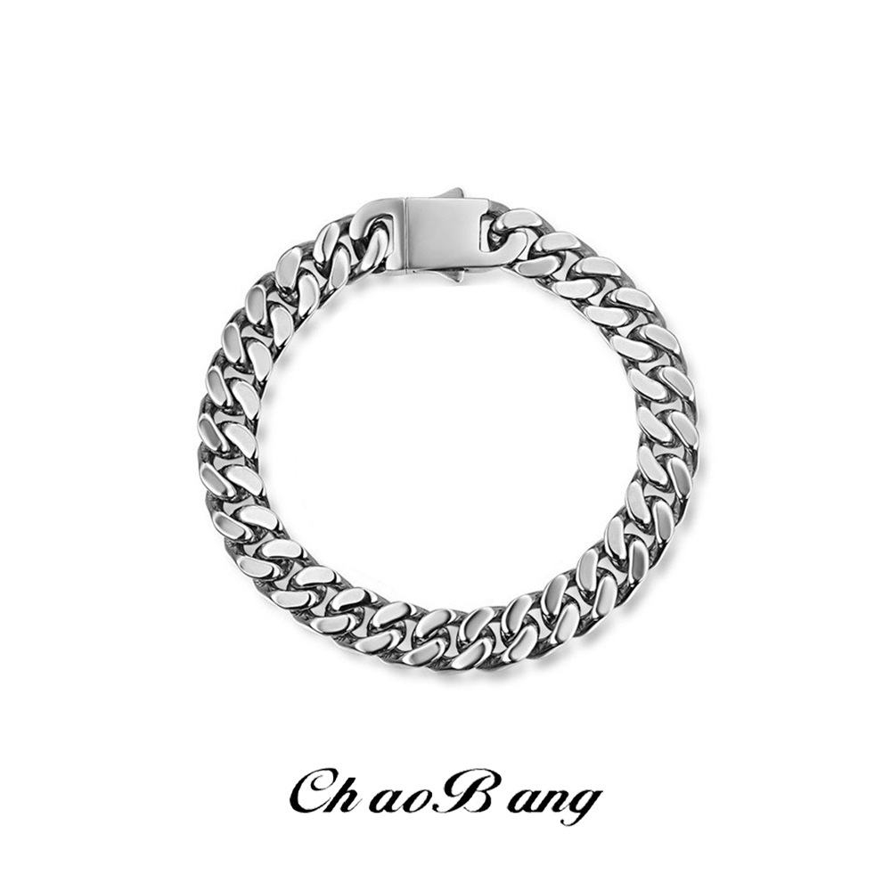 Cross-Border European and American Popular Handmade Titanium Steel Cuban Bracelet for Men, Bold and Trendy Hip-Hop Jewelry