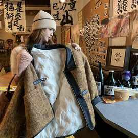 复古设计感拼接翻领毛呢羽绒服女2025冬季新款时尚小众保暖呢外套