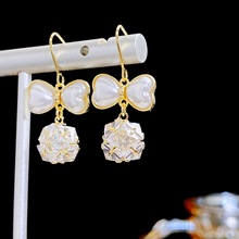 气质甜美珍珠蝴蝶结锆石小球耳环女 优雅时尚高级感清新百搭耳钩