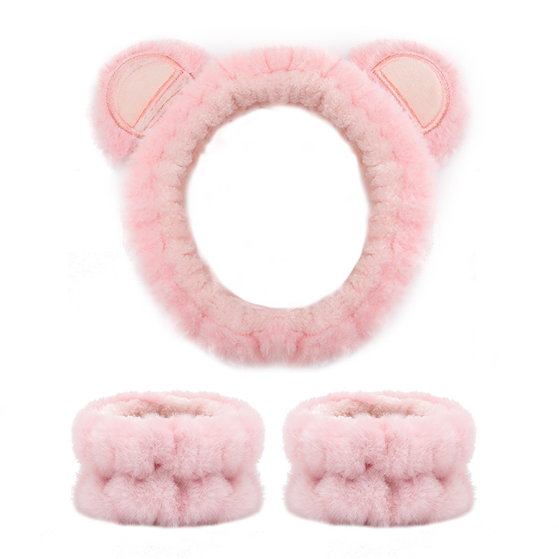 Transfronterizo cara lavado banda para el cabello correa para la muñeca Imitación Piel de conejo color sólido felpa impermeable banda para el cabello Amazon absorbente sudor-limpieza al por mayor