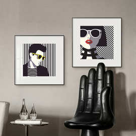 简约现代北欧朋克风抽象黑白人物客厅壁画海报装饰画图片画芯喷绘