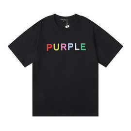 Purple 彩虹彩色字母短袖 高街简约纯色宽松男女纯棉圆领 T 恤