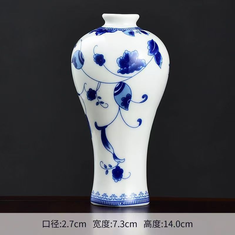 Flores de porcelana azul, vasos de flores de cerámica de lujo ligero, flores de alto nivel, decoración de mesa de comedor de estilo nuevo chino