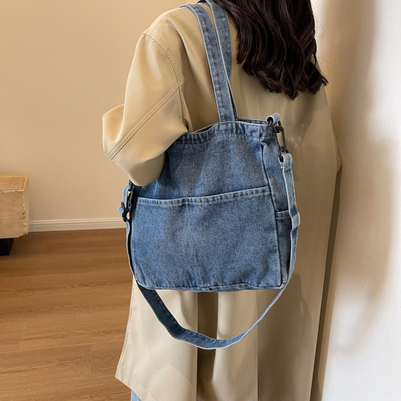 Bolso bandolera de lona de mezclilla Bolso bandolera de mujer Bolso de compras de gran capacidad Bolso Tote Bolso de ocio japonés y coreano al por mayor