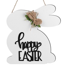 跨境新款复活节兔子蝴蝶结装饰欢迎门牌木制立体挂牌派对挂件挂饰