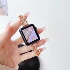 適用於蘋果6789代手錶腕帶 Apple watch SE環扣鑲鑽金屬錶帶