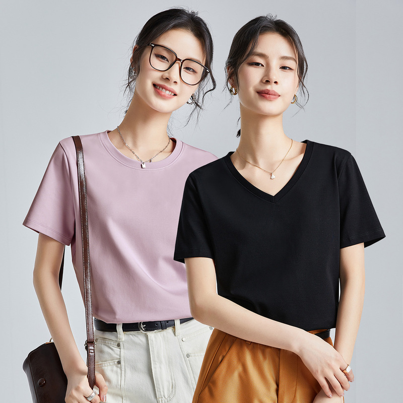 80-Count Double-Sided Mercerized Cotton Slim-Fit Simple White Short-Sleeve T-Shirt for Women, Summer 2026 New Round-Neck Base Shirt 80-Count Double-Sided Mercerized Cotton Slim-Fit Simple White Short-Sleeve T-Shirt for Women, Summer 2026 New Round-Neck Base Shirt