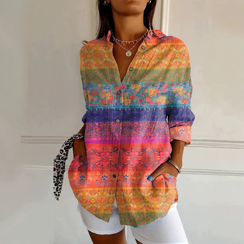 New Women's Shirts, Summer European and American Trendy Mid-Sleeve Shirts, Printed 3D Shirts, Sweet and Fresh Slit Shirts New Women's Shirts, Summer European and American Trendy Mid-Sleeve Shirts, Printed 3D Shirts, Sweet and Fresh Slit Shirts