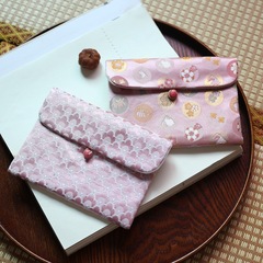 Embroidered brocade satin incense wood comb gift red envelope calligraphy accessory bag jewelry mala string storage bag with lid logo