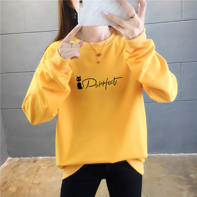 潮牌新款长袖宽松圆领字母韩版卫衣女2021新款秋季薄款外套上衣服