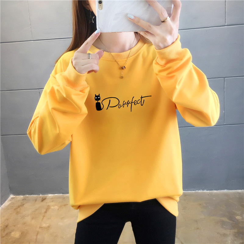 潮牌新款长袖宽松圆领字母韩版卫衣女2021新款秋季薄款外套上衣服