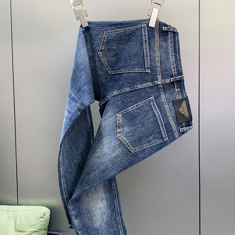 High-end Jeans Men's Loose Straight Pants Spring and Summer Casual All-match Pants Men's European Light Blue