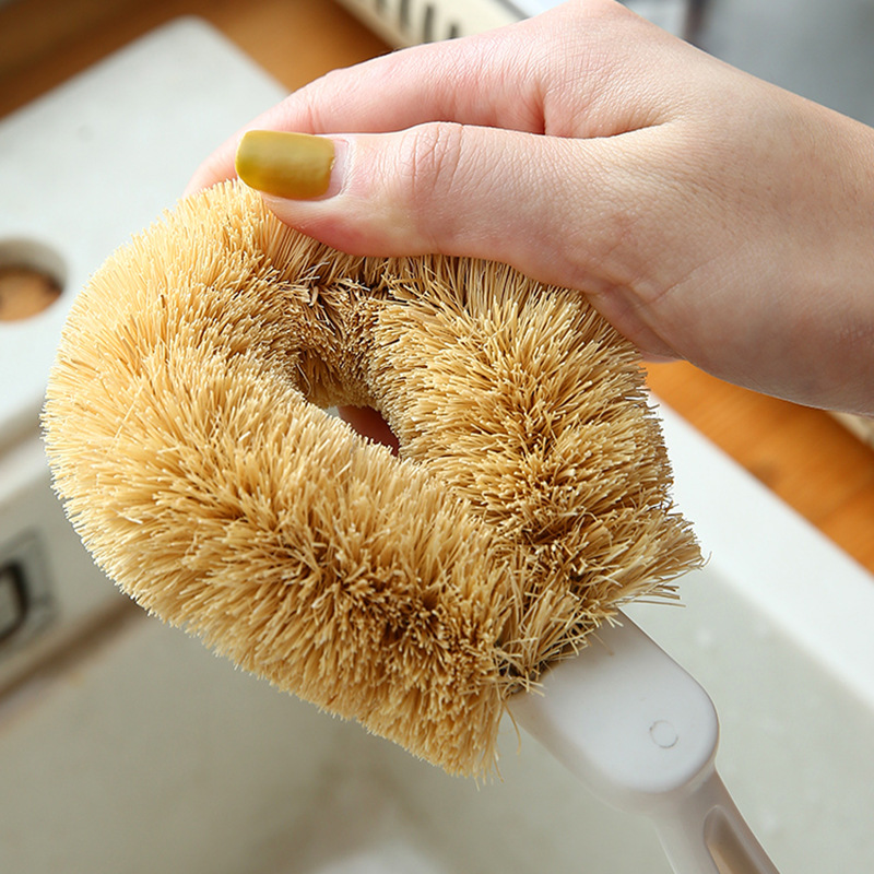Pot brushing artifact pot washing brush household kitchen cleaning without oil long handle coconut palm not to damage pot bowl cooking broom
