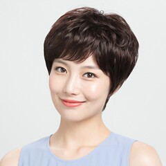 ロングストレートヘアの女性用ウィッグ、ショートヘア、巻き毛、地毛、中高年セット、ナチュラル地毛、ママファッション、フルカチューシャ風