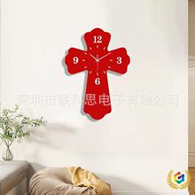 ✅跨境新款花边十字架创意挂钟数字钟表家用装饰壁钟静音亚克力挂