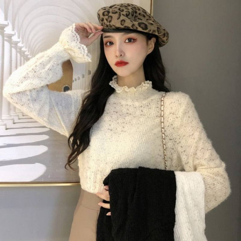 半高领打底蕾丝衫内搭上衣女秋冬2025年新款气质时尚小衫百搭长袖|undefined