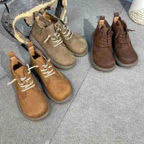 shoes 2025秋冬新款复古防滑真皮短靴短筒平底单靴松紧真皮女短靴