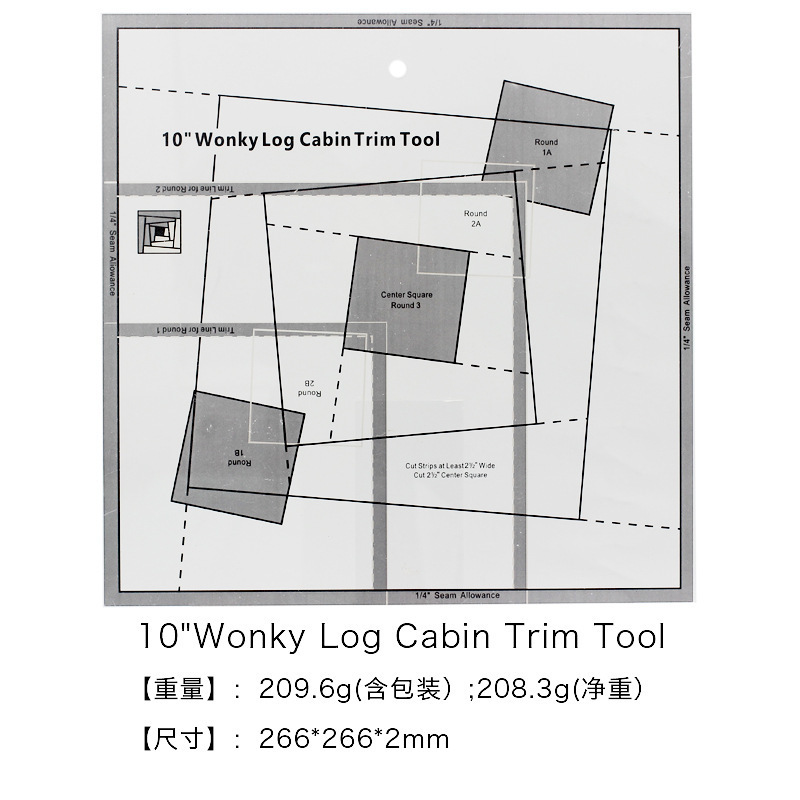 Regla de patchwork acrílico Regla de plantilla de patchwork herramientas de costura de bricolaje wonky log cabin trim tool