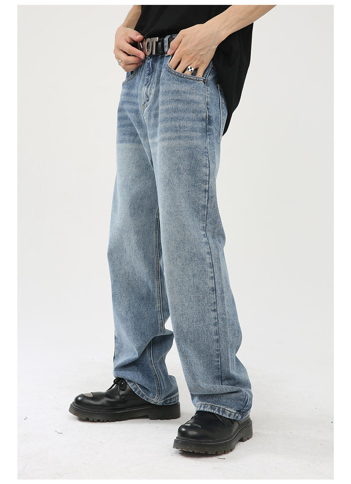 Quần jean nam ống rộng ống đứng dáng suông thoải mái phong cách Hàn Quốc — Xanh denim, Xanh lam đậm, Đen Xám chi tiết 6