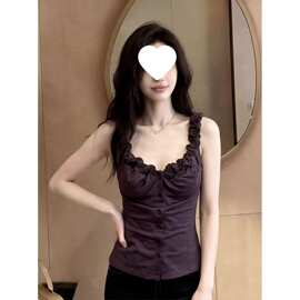 时尚绝美紫色小吊带背心女2026夏季外穿炸街漂亮巨好看的无袖上衣