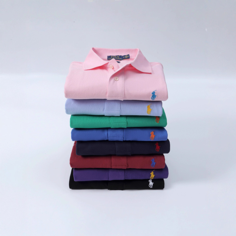 Cross-Border Export R*L Pony Logo Embroidered Lapel Long-Sleeved T-Shirt Casual Classic Polo Shirt Autumn and Winter Bottoming Shirt