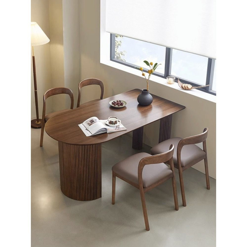 Mesa de comedor de madera sólida nórdica simple mesa de comedor rectangular pequeña casa comedor contra la pared
