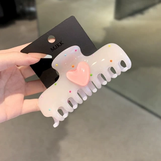韩系少女爱心抓夹奶白色彩色波点发饰百搭鲨鱼夹发夹头饰爱心抓夹