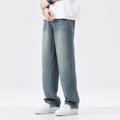 Summer Thin Ice Silk Denim Pants for Men, Loose-Fit Straight-Leg, Trendy Brand, Ice-Oxygen Cool-Feel Tencel Casual Wide-Leg Long Pants