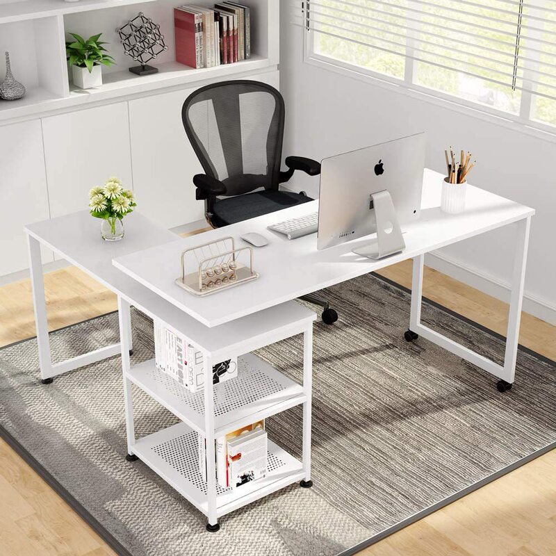 Reversible L-Shaped Table 360 ° Rotating Table Computer Desk Office Desk Modern Study Writing Desk Computer Workstation