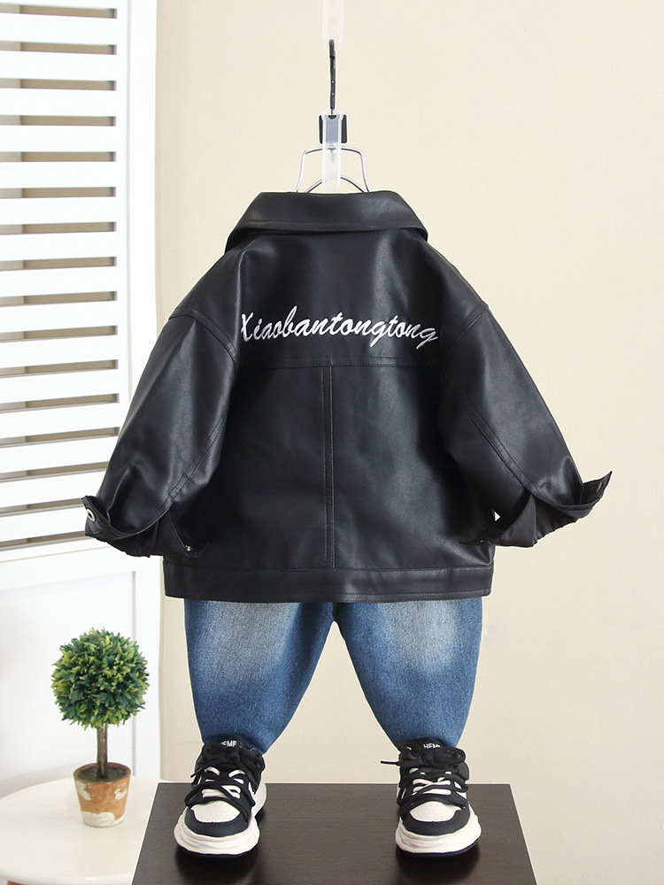 5890 Chaqueta de cuero de otoño para niños Chaqueta de cuero casual de primavera y otoño para niños 2024 nueva moda de otoño para bebés
