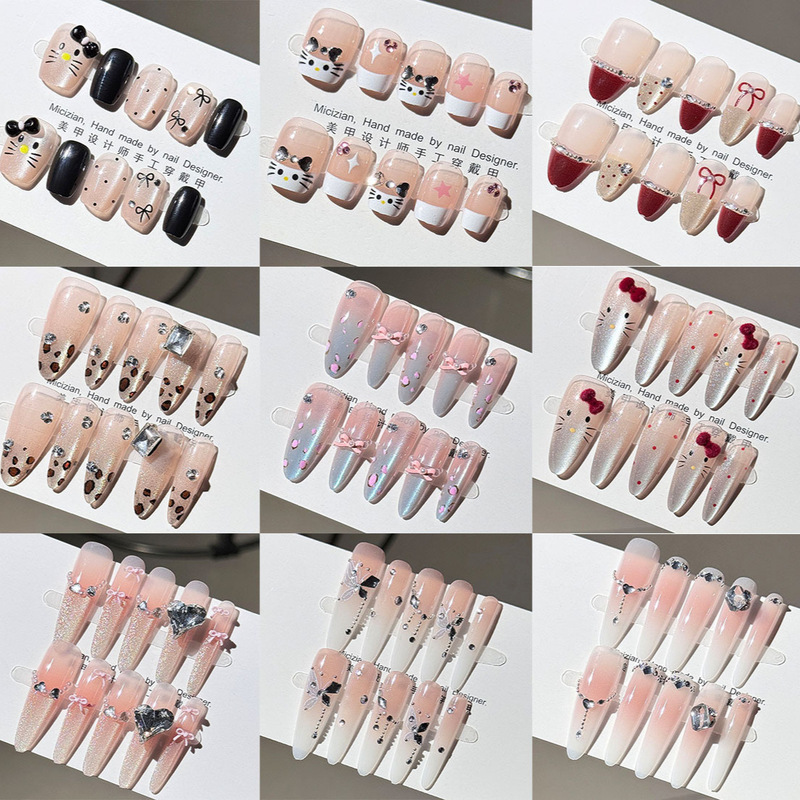 Polka Dot Bow Cat-Eye Style High-End Finished Nail Art, Short Style, New Nail Design, Removable Nail Stickers Polka Dot Bow Cat-Eye Style High-End Finished Nail Art, Short Style, New Nail Design, Removable Nail Stickers